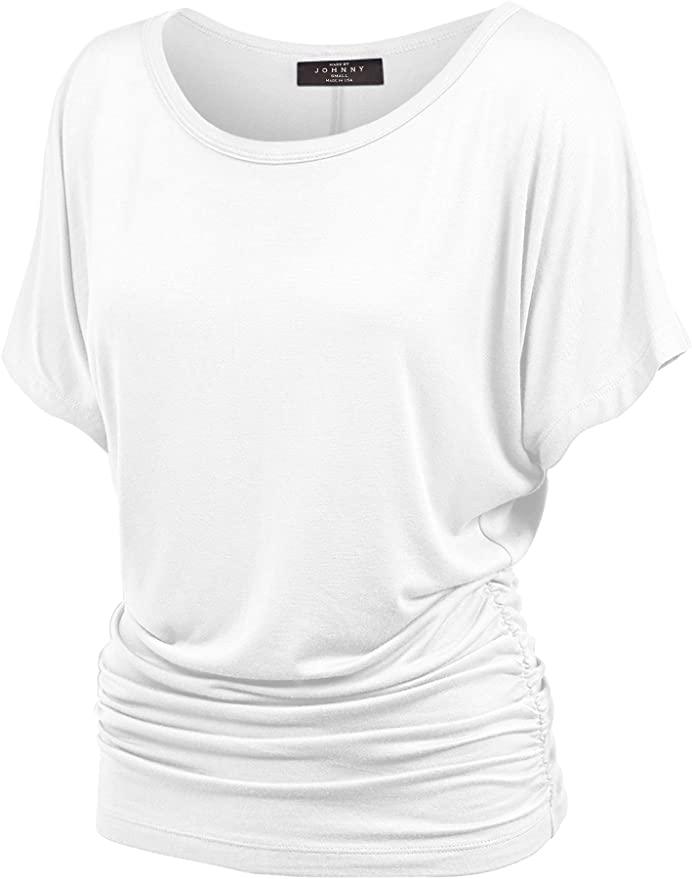 MBJ Women's Solid Short Sleeve Boat Neck V 